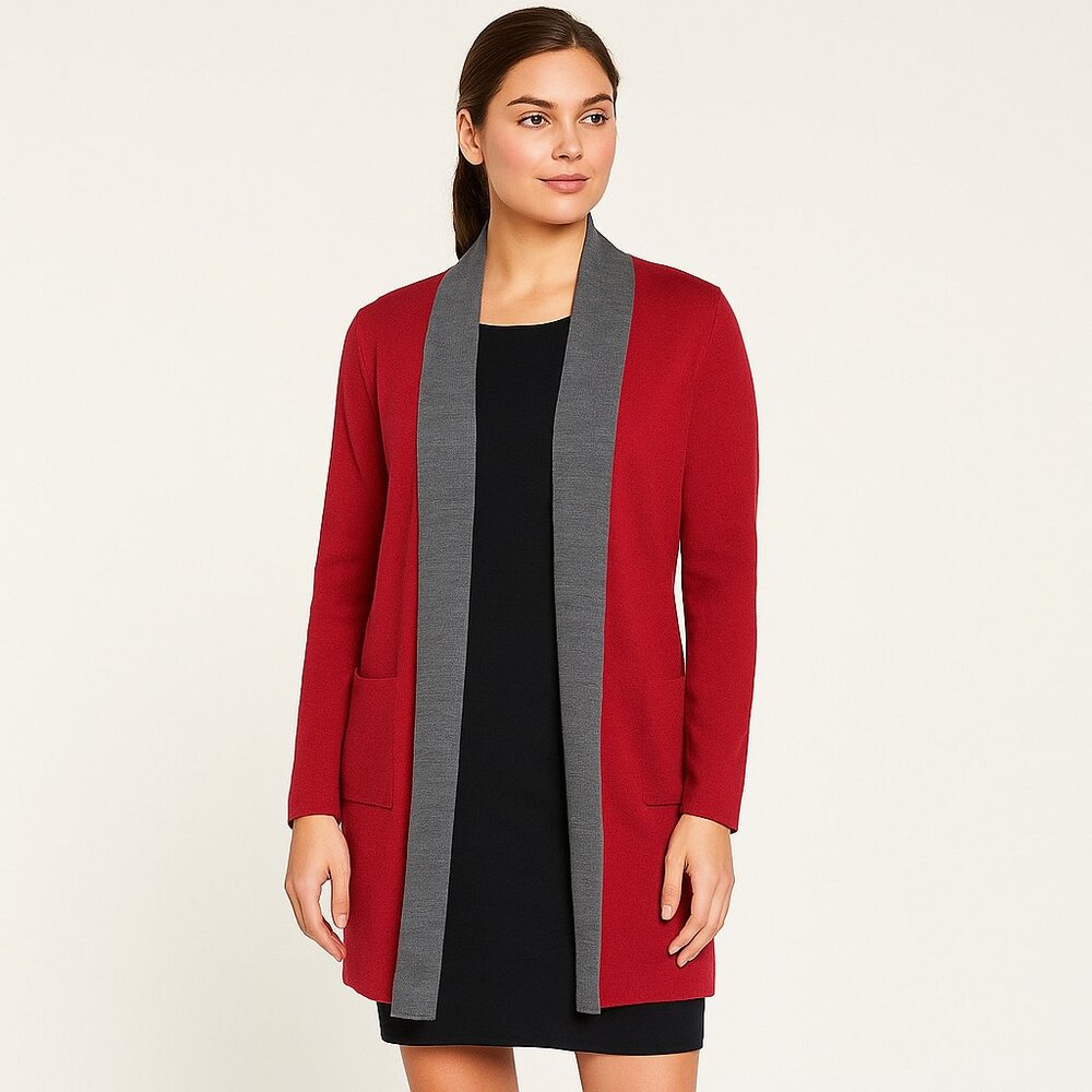 Kenar Red and Gray Open Front Cardigan – Size Small